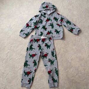 5T Dinosaur Print Hoodie and Drawstring Pants Set, Pre-Washed, Never Used
